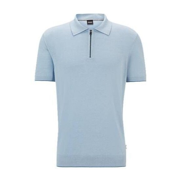 HUGO BOSS Polo Shirt Mens Small Blue Short Sleeve Knit Linen Blend TRIESTE $198 - Picture 2 of 12